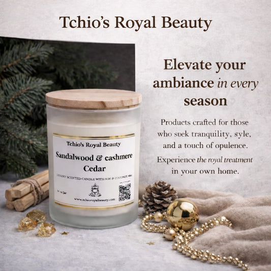 Sandalwood & Cashmere Cedar Luxury Scented Candle, Soy & Coconut Wax, 14 oz, Wooden Lid
