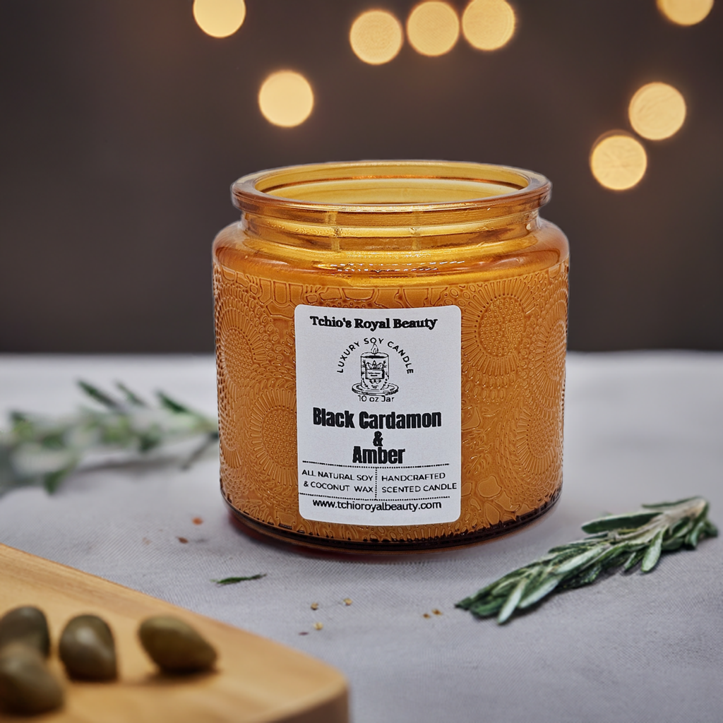 Black Cardamom & Amber Candle – 10 oz Luxury Scented Jar with Double Wick – Handcrafted with Natural Coconut & Soy Wax for Home & Spa. Perfect gift