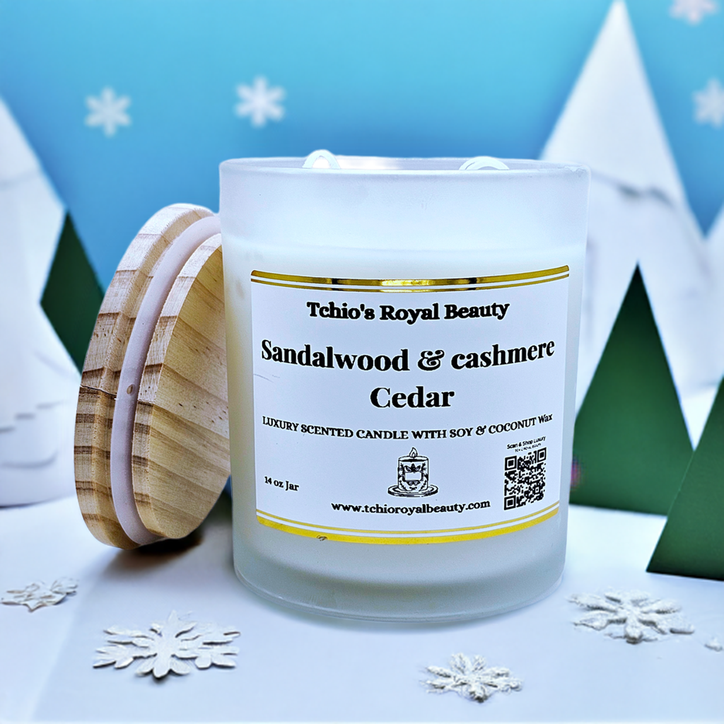 Sandalwood & Cashmere Cedar Luxury Scented Candle, Soy & Coconut Wax, 14 oz, Wooden Lid