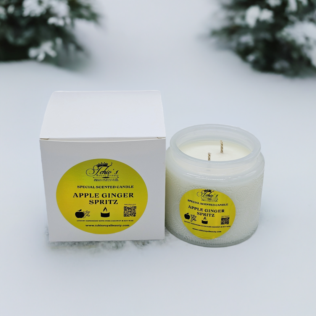 Apple Ginger Spritz Scented Candle – Handcrafted by Tchio's Royal Beauty – 10 oz Coconut & Soy Wax – Decorative Jar with Gift Box – Fresh Fruity Aroma