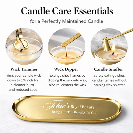 Candle Wick Trimming Set – 4-Piece Gold-Plated Kit with Decorative Tray – Wick Trimmer, Snuffer, Dipper – Luxury Gift Box Included