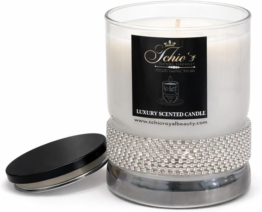 Luxury Soy Candle 11 oz – Frankincense & Myrrh, Amber & Citrus Agave | Hand-Poured | Elegant Gem-Wrapped Glass Jar | Long-Lasting Aromatherapy Gift (Black jar)