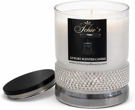 Luxury Soy Candle 11 oz – Frankincense & Myrrh, Amber & Citrus Agave | Hand-Poured | Elegant Gem-Wrapped Glass Jar | Long-Lasting Aromatherapy Gift (Black jar)