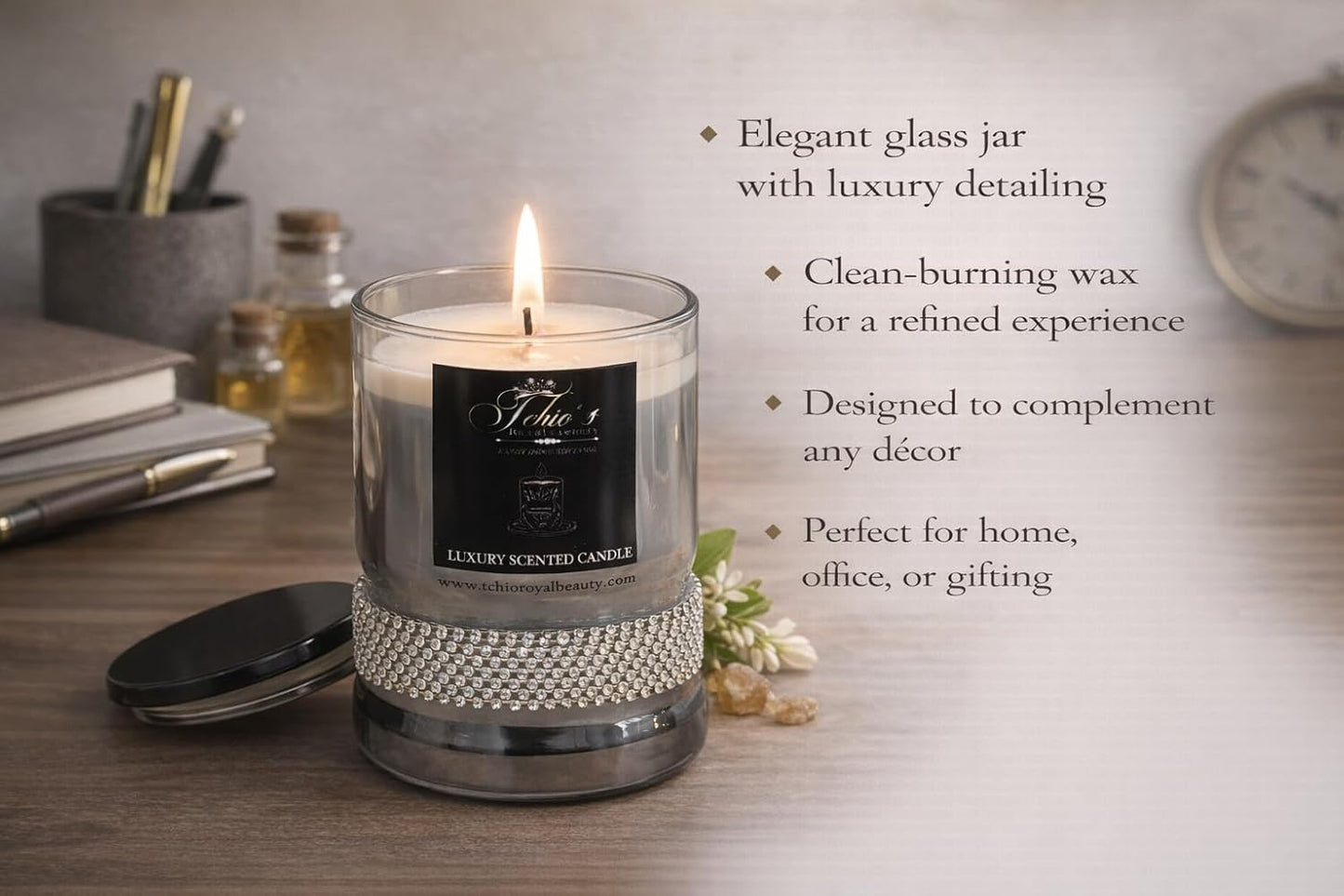 Luxury Soy Candle 11 oz – Frankincense & Myrrh, Amber & Citrus Agave | Hand-Poured | Elegant Gem-Wrapped Glass Jar | Long-Lasting Aromatherapy Gift (Black jar)