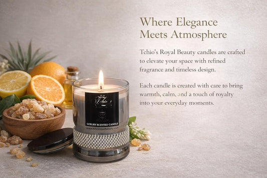 Luxury Soy Candle 11 oz – Frankincense & Myrrh, Amber & Citrus Agave | Hand-Poured | Elegant Gem-Wrapped Glass Jar | Long-Lasting Aromatherapy Gift (Black jar)