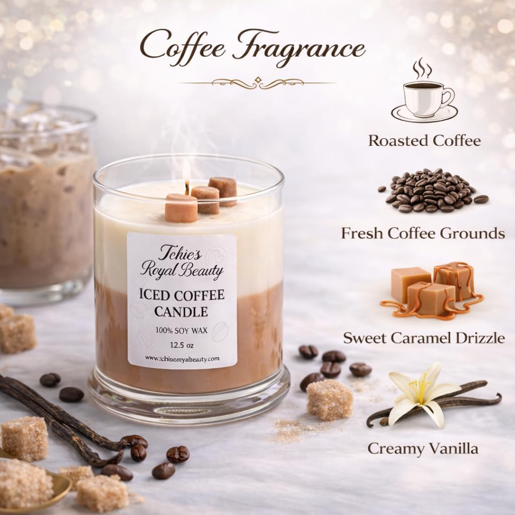 Coffee Scented Candle by Tchio’s Royal Beauty – Luxury 100% Natural Soy Wax Candle, Strong Coffee Aroma, Cotton Wick, 12.5 oz, 50+ Hour Burn Time, Home Decor & Housewarming Gift for Men & Women