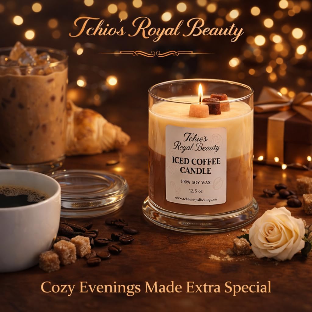 Coffee Scented Candle by Tchio’s Royal Beauty – Luxury 100% Natural Soy Wax Candle, Strong Coffee Aroma, Cotton Wick, 12.5 oz, 50+ Hour Burn Time, Home Decor & Housewarming Gift for Men & Women