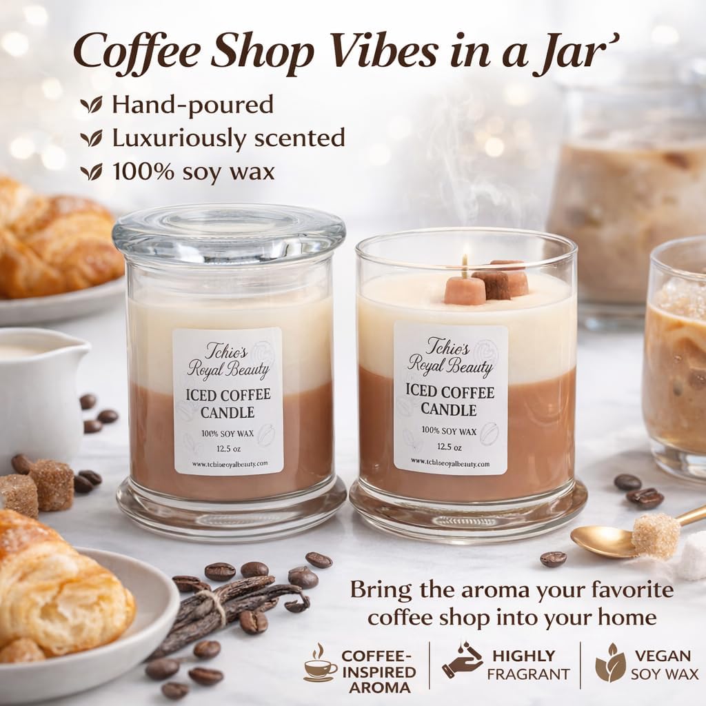 Coffee Scented Candle by Tchio’s Royal Beauty – Luxury 100% Natural Soy Wax Candle, Strong Coffee Aroma, Cotton Wick, 12.5 oz, 50+ Hour Burn Time, Home Decor & Housewarming Gift for Men & Women