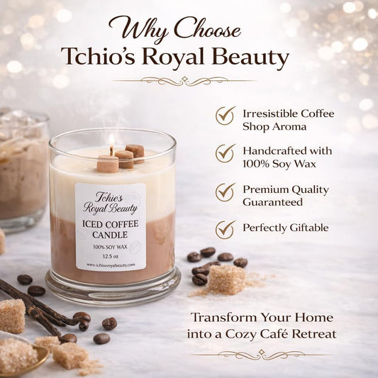 Coffee Scented Candle by Tchio’s Royal Beauty – Luxury 100% Natural Soy Wax Candle, Strong Coffee Aroma, Cotton Wick, 12.5 oz, 50+ Hour Burn Time, Home Decor & Housewarming Gift for Men & Women