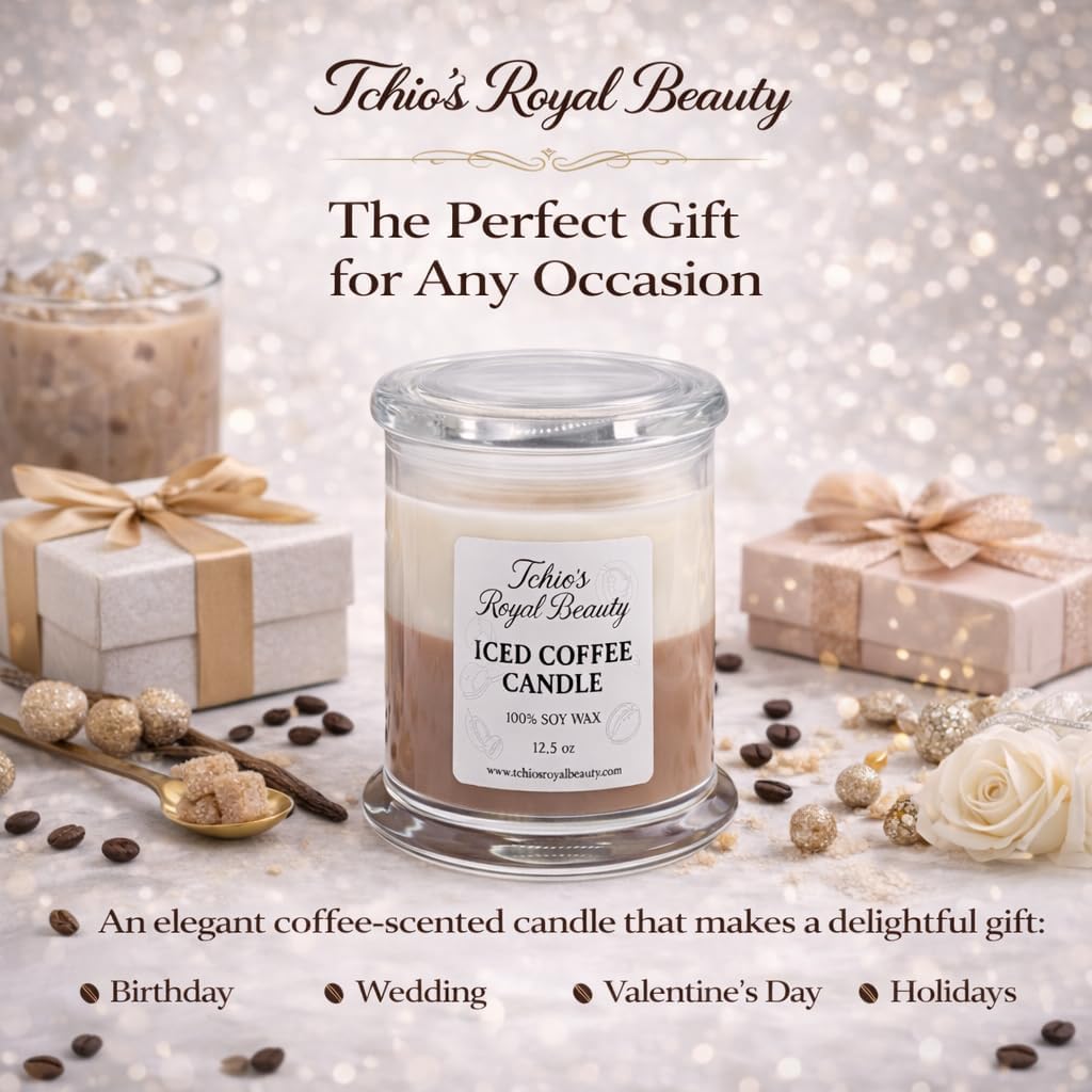 Coffee Scented Candle by Tchio’s Royal Beauty – Luxury 100% Natural Soy Wax Candle, Strong Coffee Aroma, Cotton Wick, 12.5 oz, 50+ Hour Burn Time, Home Decor & Housewarming Gift for Men & Women