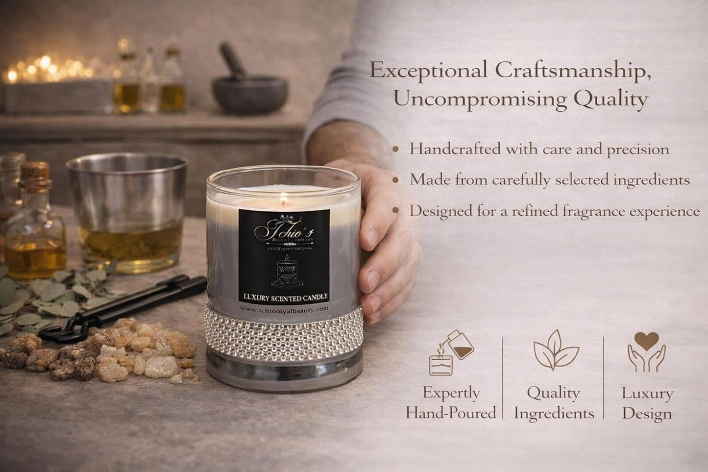 Luxury Soy Candle 11 oz – Frankincense & Myrrh, Amber & Citrus Agave | Hand-Poured | Elegant Gem-Wrapped Glass Jar | Long-Lasting Aromatherapy Gift (Black jar)