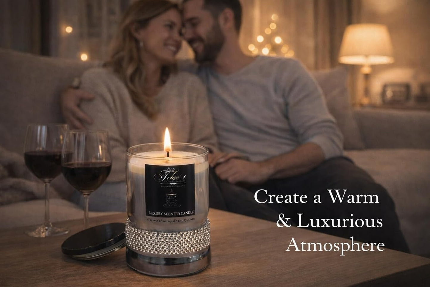 Luxury Soy Candle 11 oz – Frankincense & Myrrh, Amber & Citrus Agave | Hand-Poured | Elegant Gem-Wrapped Glass Jar | Long-Lasting Aromatherapy Gift (Black jar)