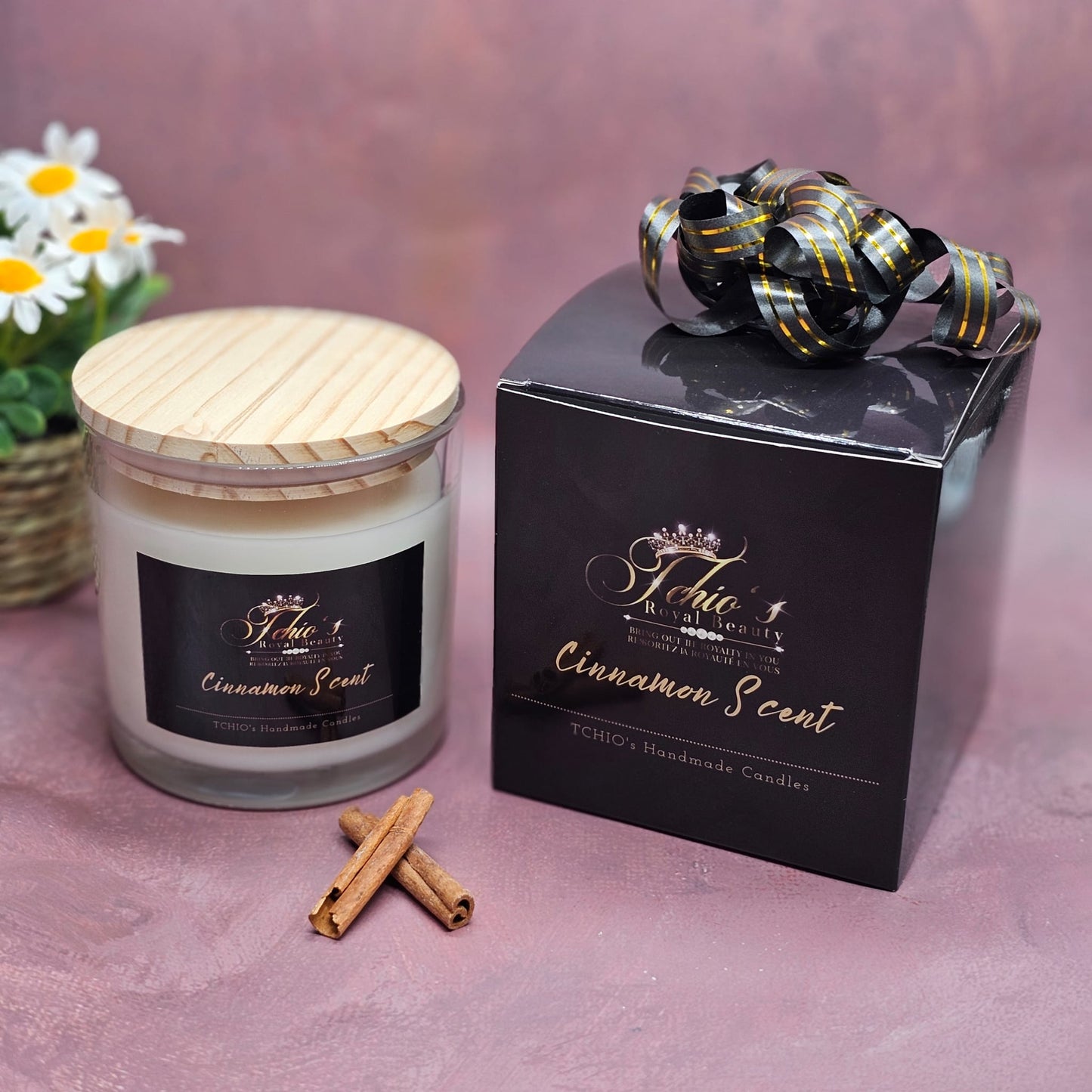 Elixir de Luxe - Cinnamon Royal gift - Scented Candle - Handcrafted Pure Natural Soy and coconut Wax 18 OZ  - Free Shipping