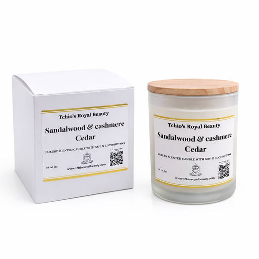 Sandalwood & Cashmere Cedar Luxury Scented Candle, Soy & Coconut Wax, 14 oz, Wooden Lid
