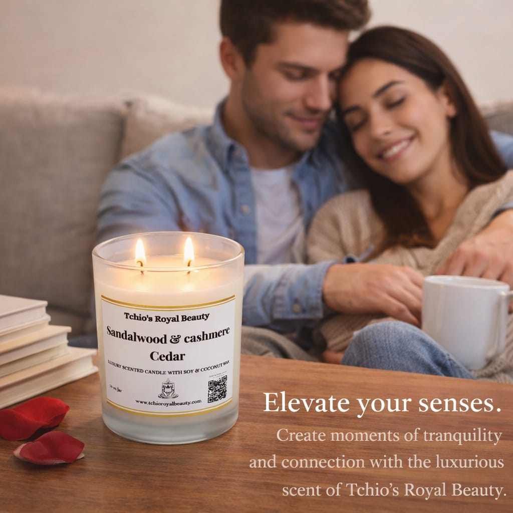 Sandalwood & Cashmere Cedar Luxury Scented Candle, Soy & Coconut Wax, 14 oz, Wooden Lid