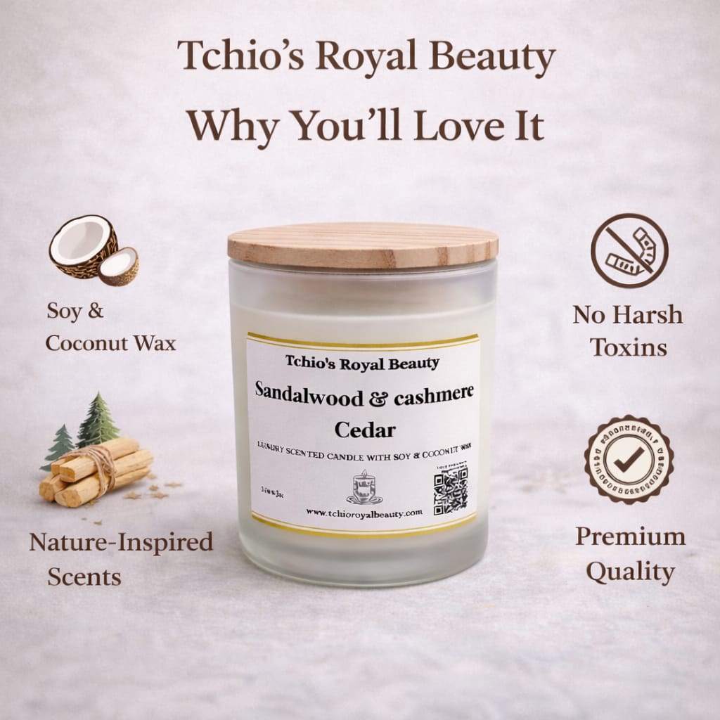 Sandalwood & Cashmere Cedar Luxury Scented Candle, Soy & Coconut Wax, 14 oz, Wooden Lid