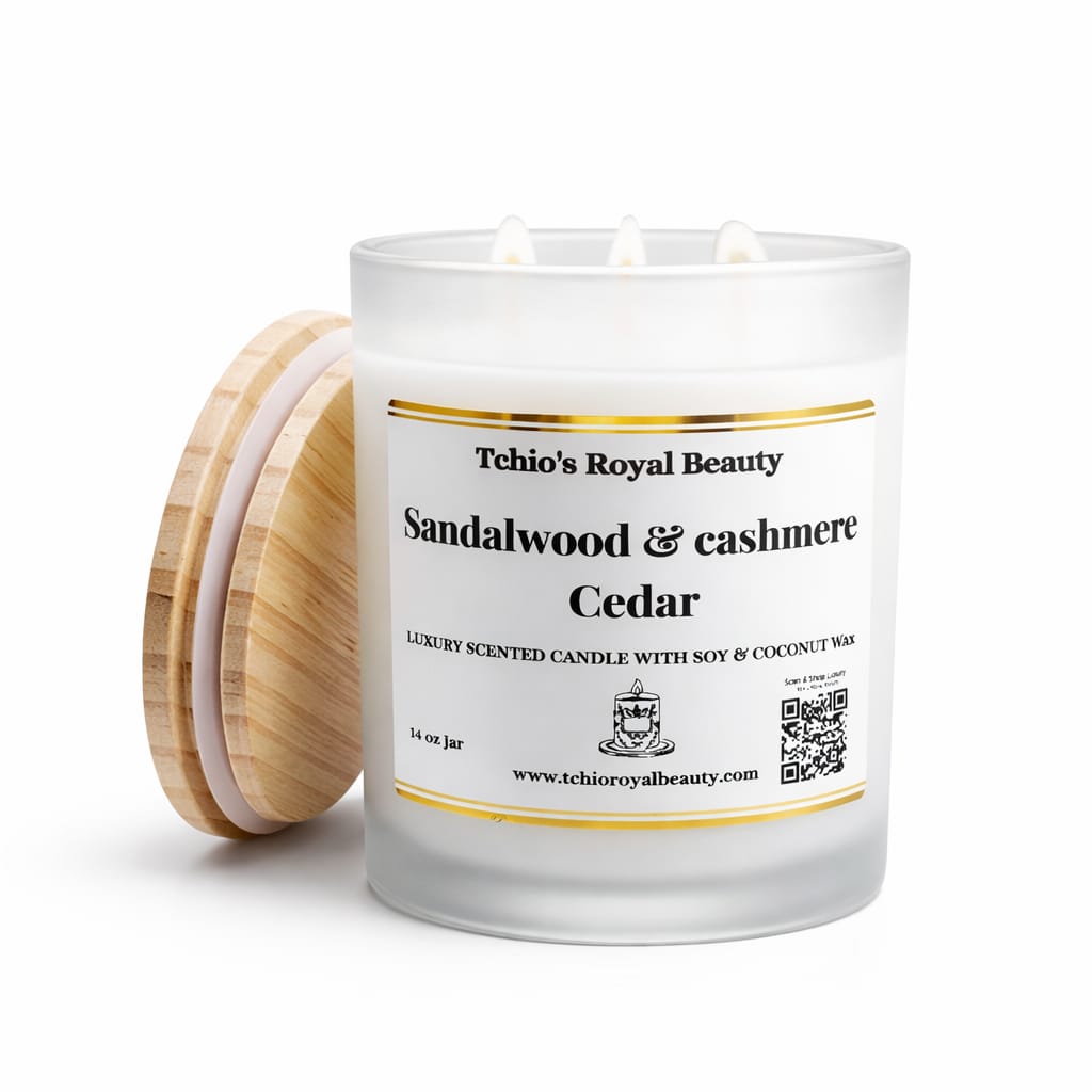Sandalwood & Cashmere Cedar Luxury Scented Candle, Soy & Coconut Wax, 14 oz, Wooden Lid