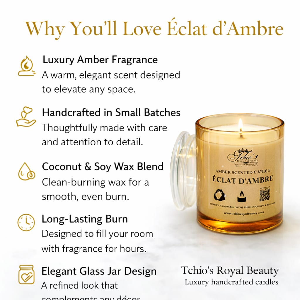 Amber Scented Candle, Pure Handcrafted with Natural Coconut and Soy Wax 9 oz