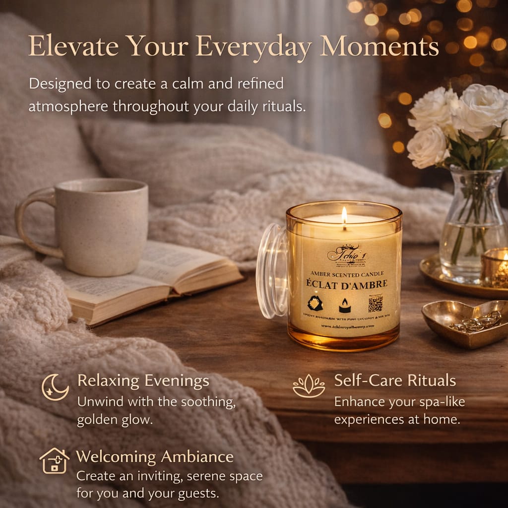 Amber Scented Candle, Pure Handcrafted with Natural Coconut and Soy Wax 9 oz