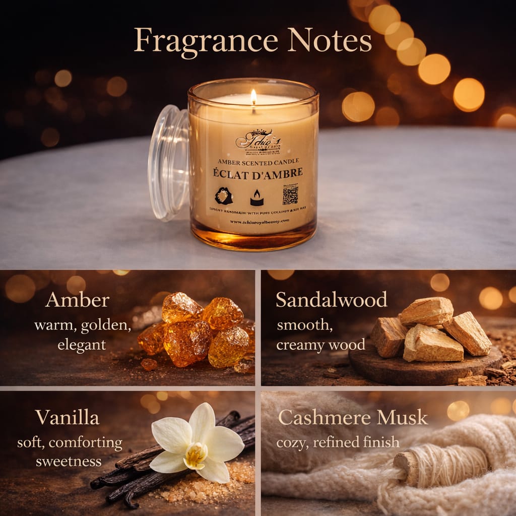 Amber Scented Candle, Pure Handcrafted with Natural Coconut and Soy Wax 9 oz