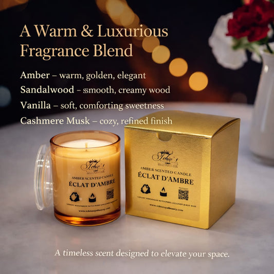 Amber Scented Candle, Pure Handcrafted with Natural Coconut and Soy Wax 9 oz