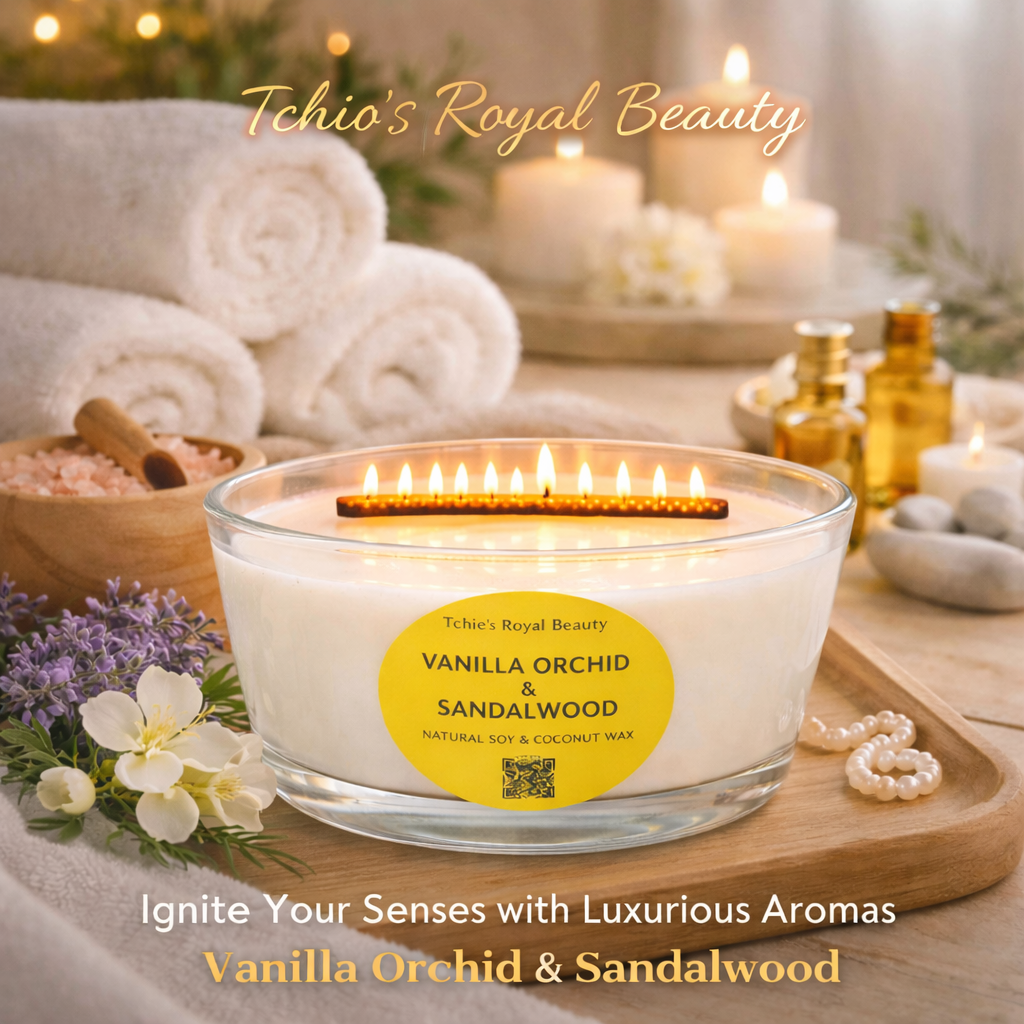 Vanilla Orchid & Sandalwood Candle – 25 oz Natural Soy & Coconut Wax – Boat-Shaped Glass Bowl with Bamboo Lid – Handcrafted Luxury Home Fragrance