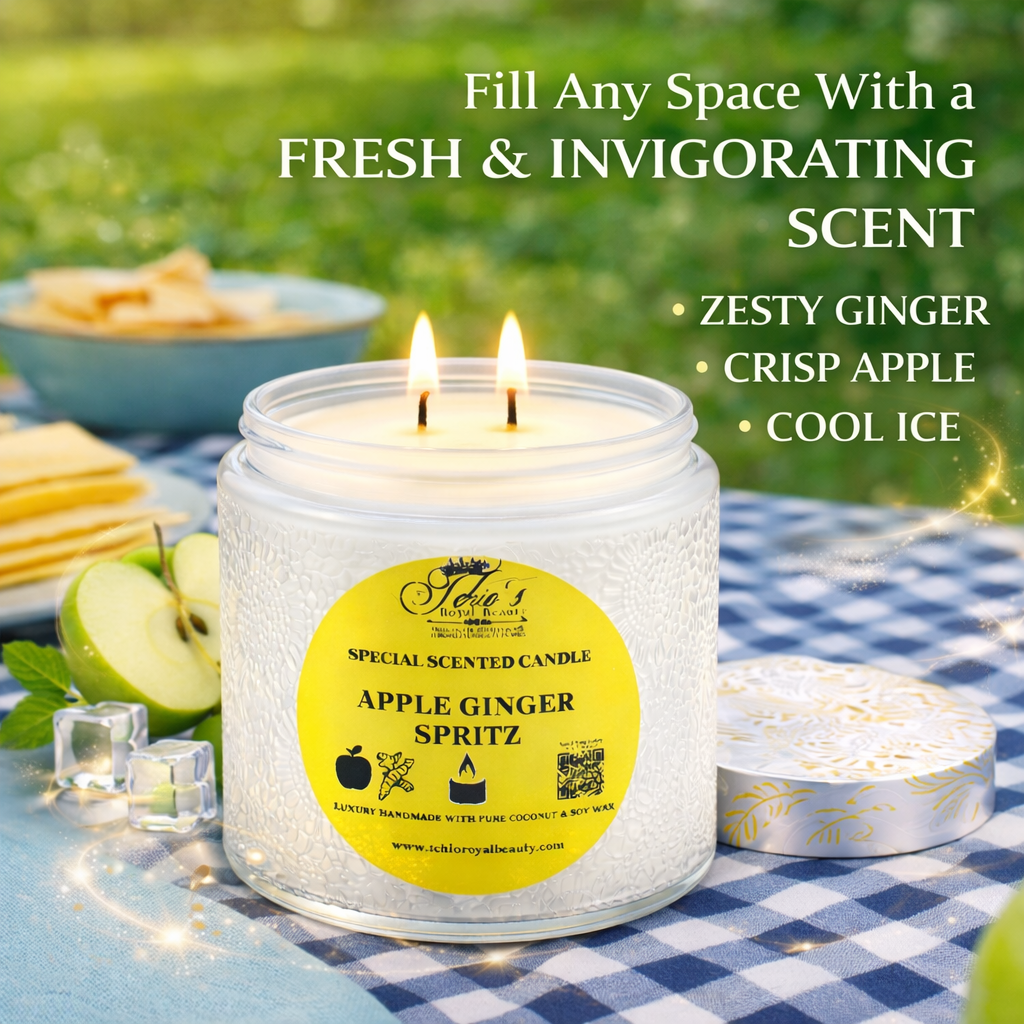 Apple Ginger Spritz Scented Candle – Handcrafted by Tchio's Royal Beauty – 10 oz Coconut & Soy Wax – Decorative Jar with Gift Box – Fresh Fruity Aroma
