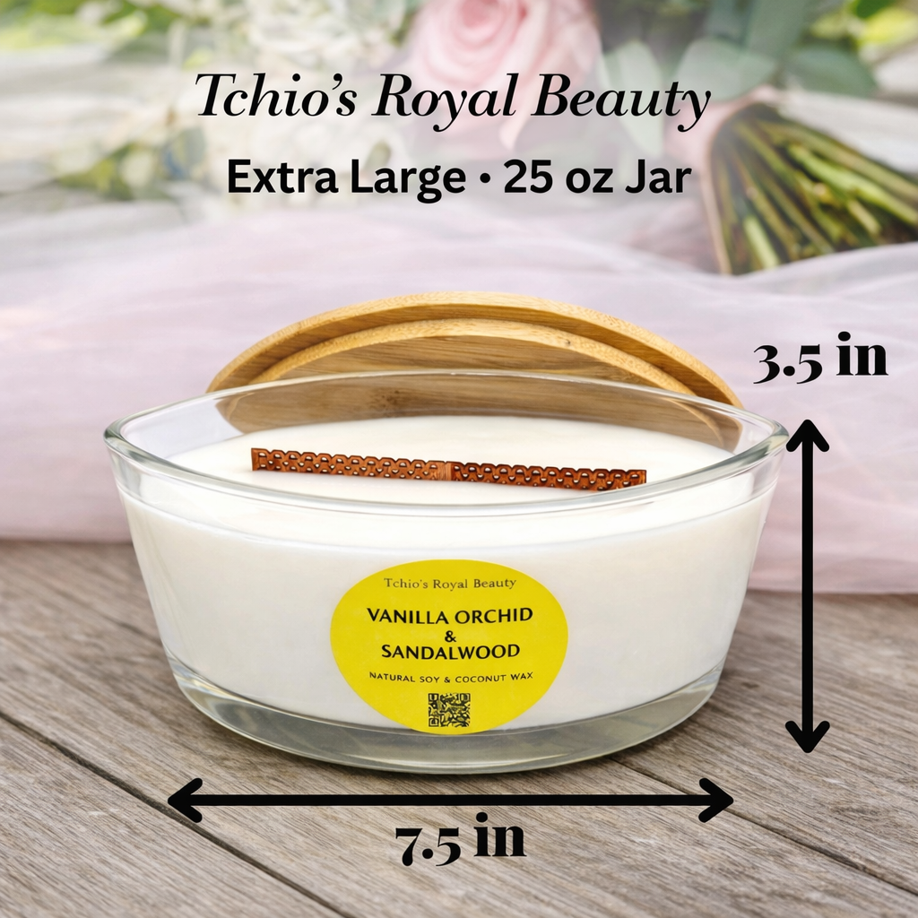 Vanilla Orchid & Sandalwood Candle – 25 oz Natural Soy & Coconut Wax – Boat-Shaped Glass Bowl with Bamboo Lid – Handcrafted Luxury Home Fragrance