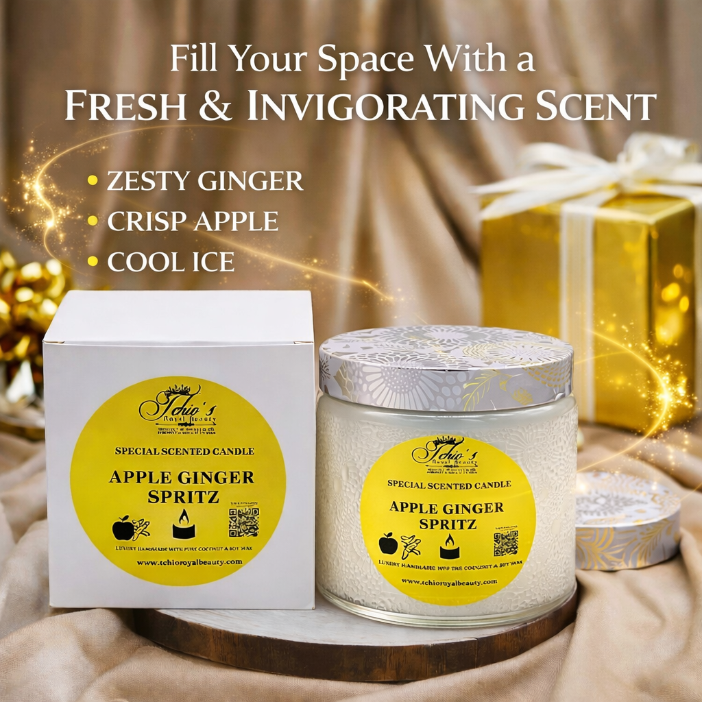 Apple Ginger Spritz Scented Candle – Handcrafted by Tchio's Royal Beauty – 10 oz Coconut & Soy Wax – Decorative Jar with Gift Box – Fresh Fruity Aroma