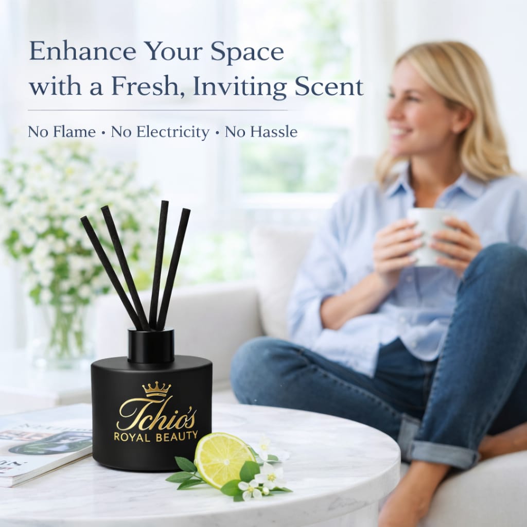 Tchio’s Royal Beauty Midnight Cashmere Reed Diffuser – Luxury Home Fragrance, Long-Lasting Scent, Elegant Matte Black Glass Bottle, Includes Reeds, 150 ml