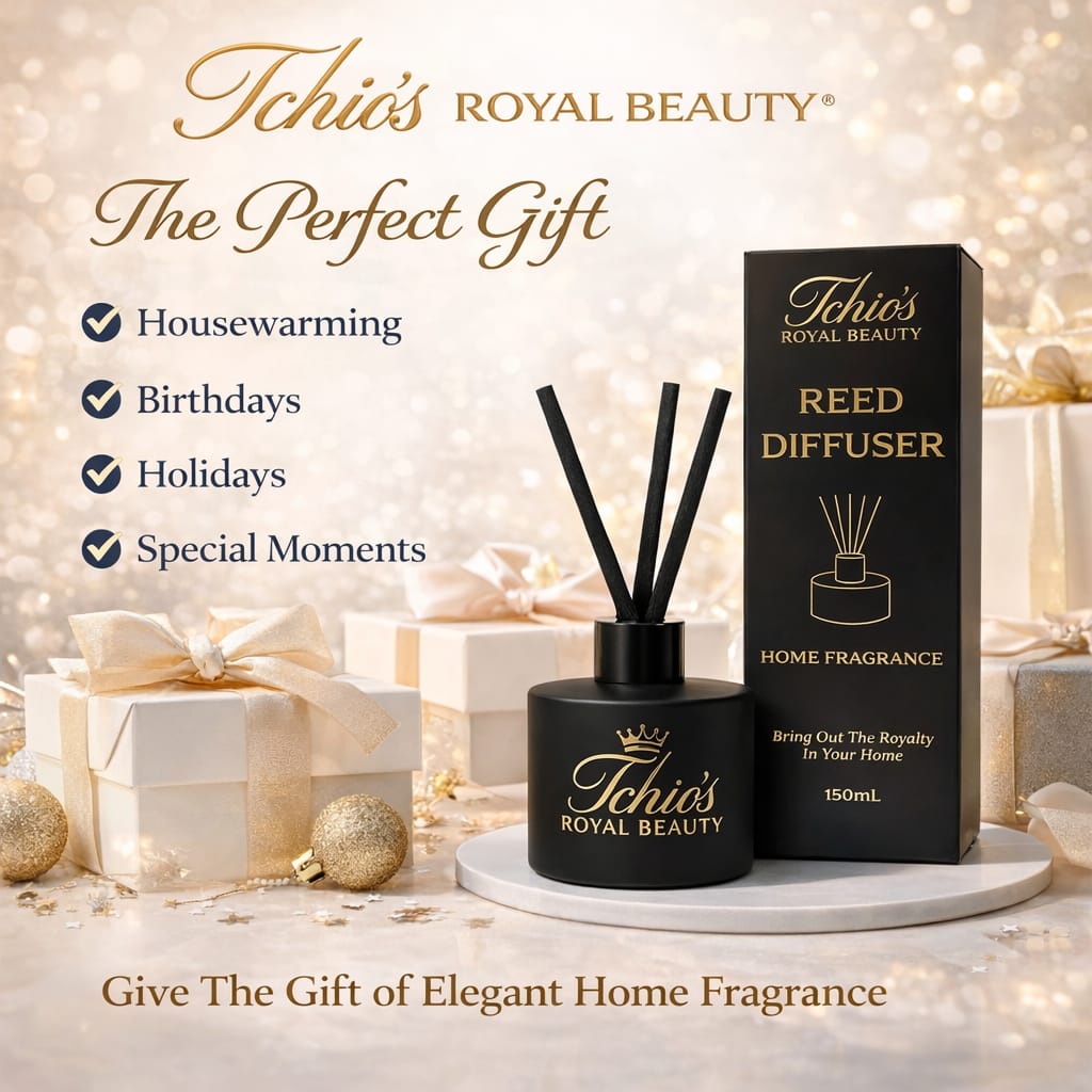 Tchio’s Royal Beauty Midnight Cashmere Reed Diffuser – Luxury Home Fragrance, Long-Lasting Scent, Elegant Matte Black Glass Bottle, Includes Reeds, 150 ml