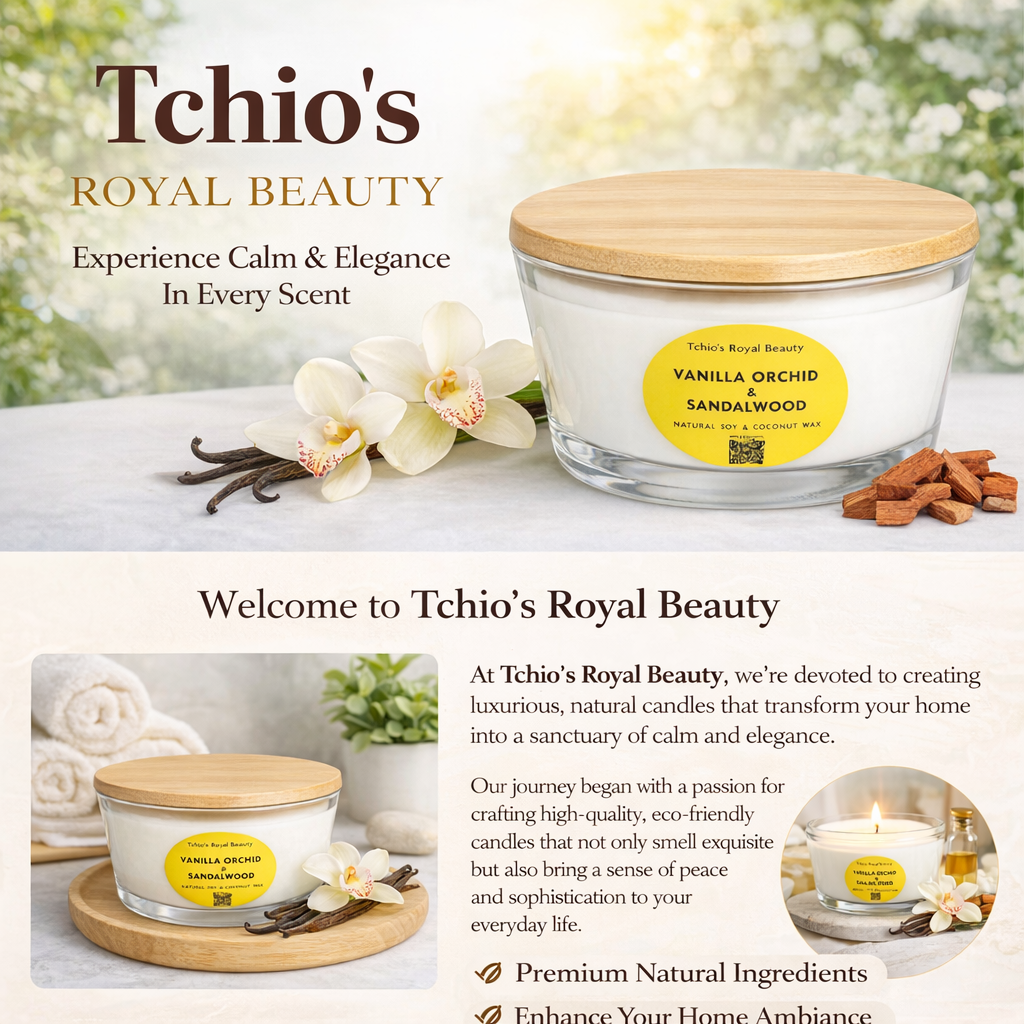 Vanilla Orchid & Sandalwood Candle – 25 oz Natural Soy & Coconut Wax – Boat-Shaped Glass Bowl with Bamboo Lid – Handcrafted Luxury Home Fragrance