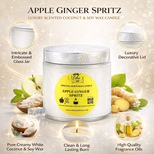 Apple Ginger Spritz Scented Candle – Handcrafted by Tchio's Royal Beauty – 10 oz Coconut & Soy Wax – Decorative Jar with Gift Box – Fresh Fruity Aroma