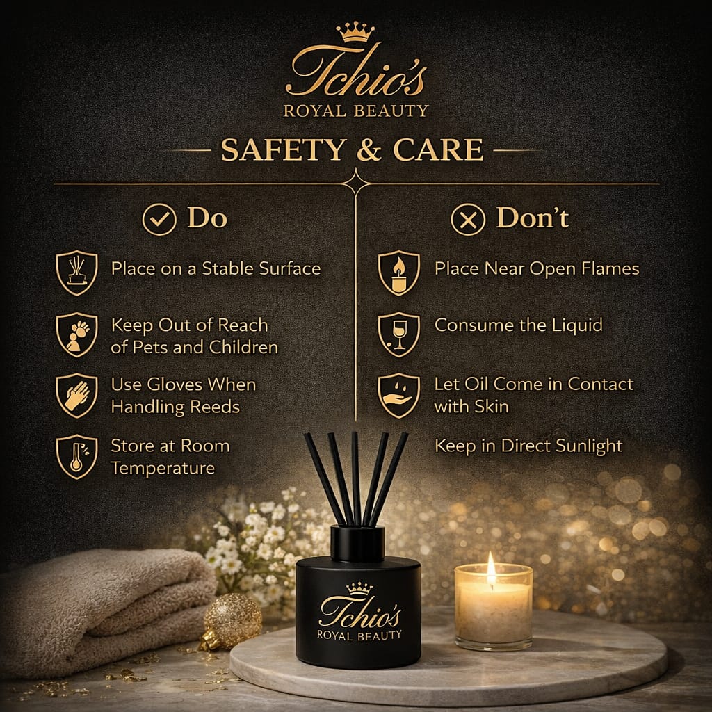 Tchio’s Royal Beauty Midnight Cashmere Reed Diffuser – Luxury Home Fragrance, Long-Lasting Scent, Elegant Matte Black Glass Bottle, Includes Reeds, 150 ml