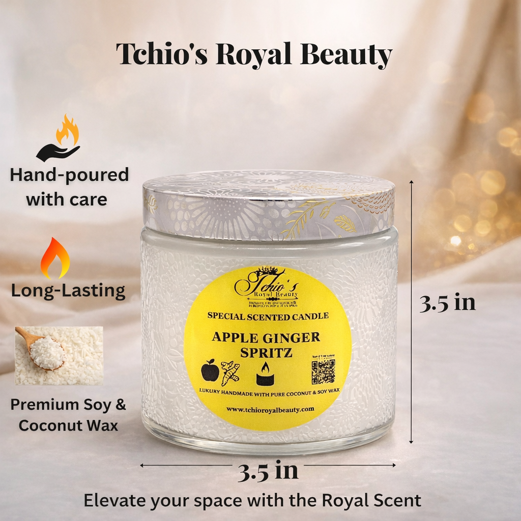 Apple Ginger Spritz Scented Candle – Handcrafted by Tchio's Royal Beauty – 10 oz Coconut & Soy Wax – Decorative Jar with Gift Box – Fresh Fruity Aroma
