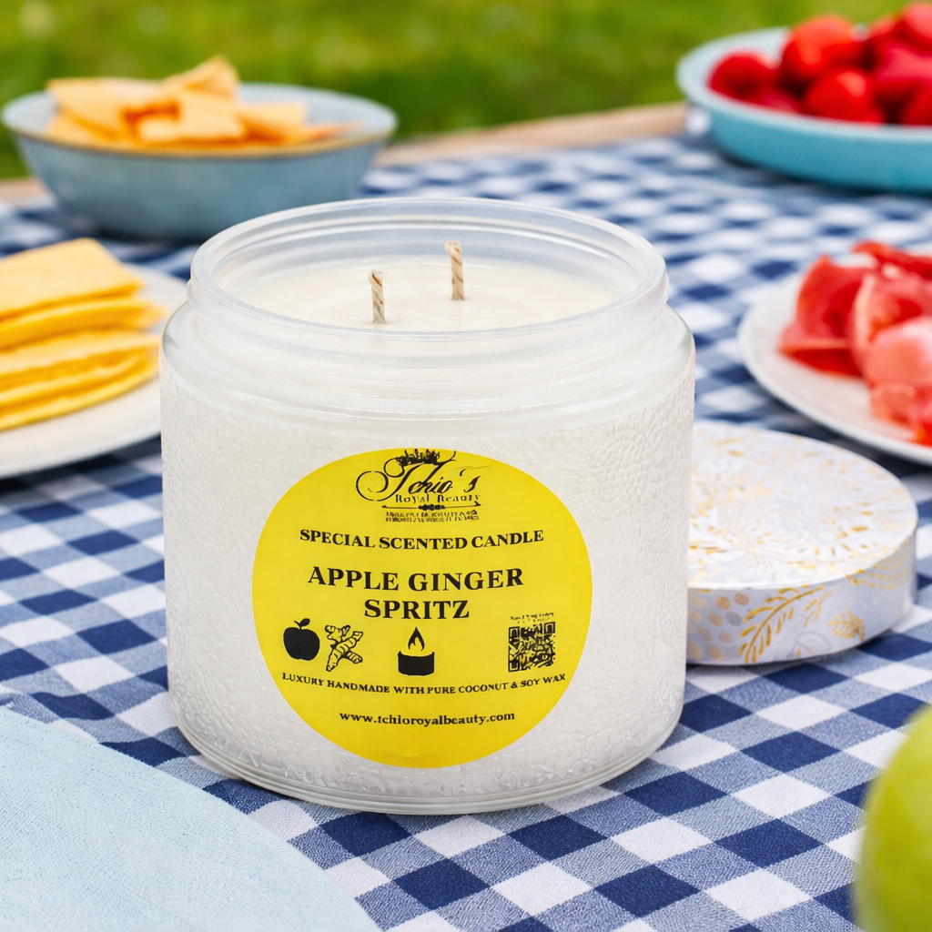 Apple Ginger Spritz Scented Candle – Handcrafted by Tchio's Royal Beauty – 10 oz Coconut & Soy Wax – Decorative Jar with Gift Box – Fresh Fruity Aroma