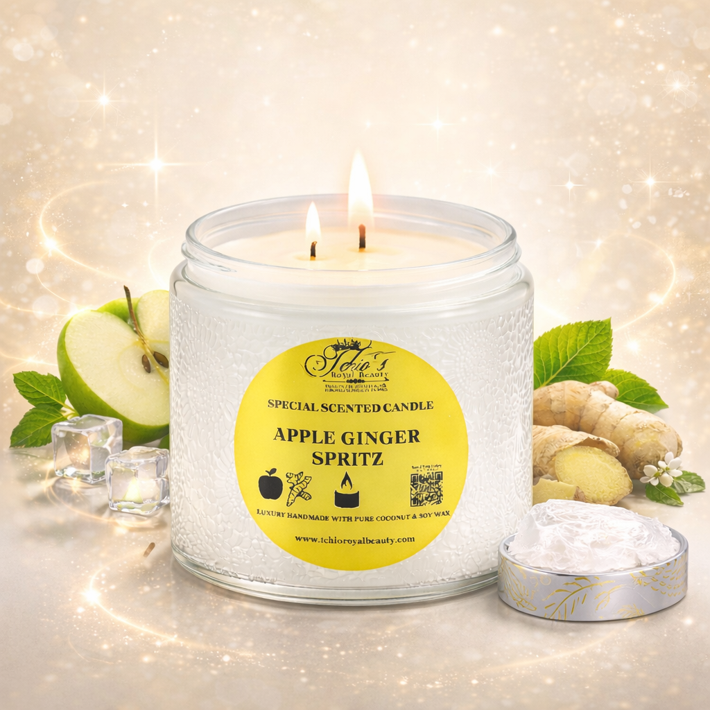 Apple Ginger Spritz Scented Candle – Handcrafted by Tchio's Royal Beauty – 10 oz Coconut & Soy Wax – Decorative Jar with Gift Box – Fresh Fruity Aroma