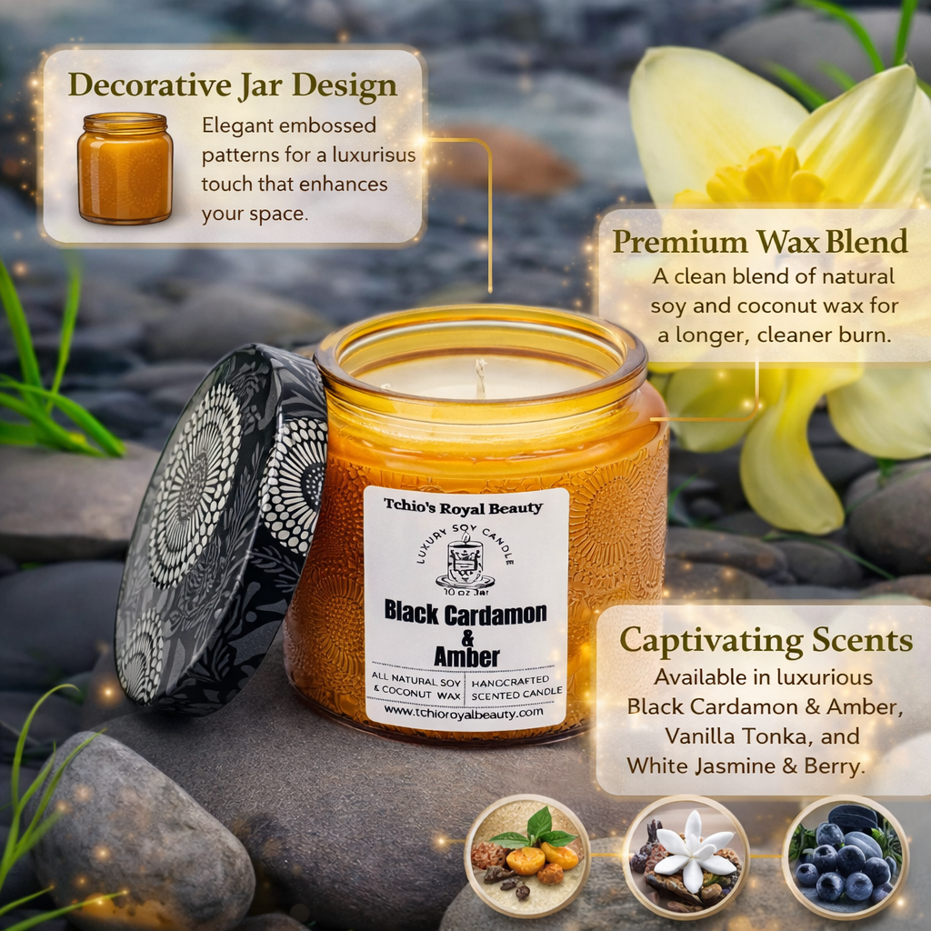 Black Cardamom & Amber Candle – 10 oz Luxury Scented Jar with Double Wick – Handcrafted with Natural Coconut & Soy Wax for Home & Spa. Perfect gift