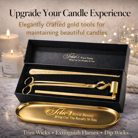 Candle Wick Trimming Set – 4-Piece Gold-Plated Kit with Decorative Tray – Wick Trimmer, Snuffer, Dipper – Luxury Gift Box Included