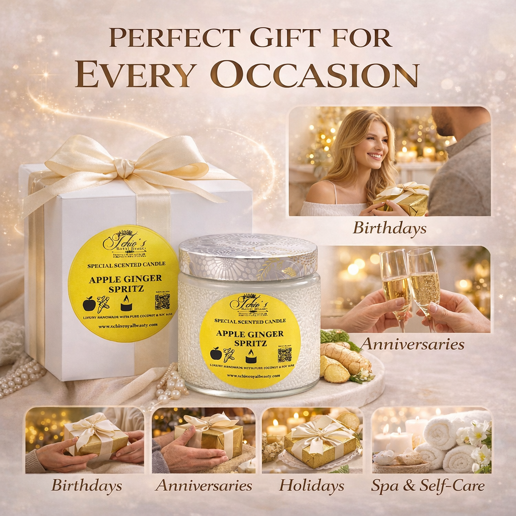 Apple Ginger Spritz Scented Candle – Handcrafted by Tchio's Royal Beauty – 10 oz Coconut & Soy Wax – Decorative Jar with Gift Box – Fresh Fruity Aroma