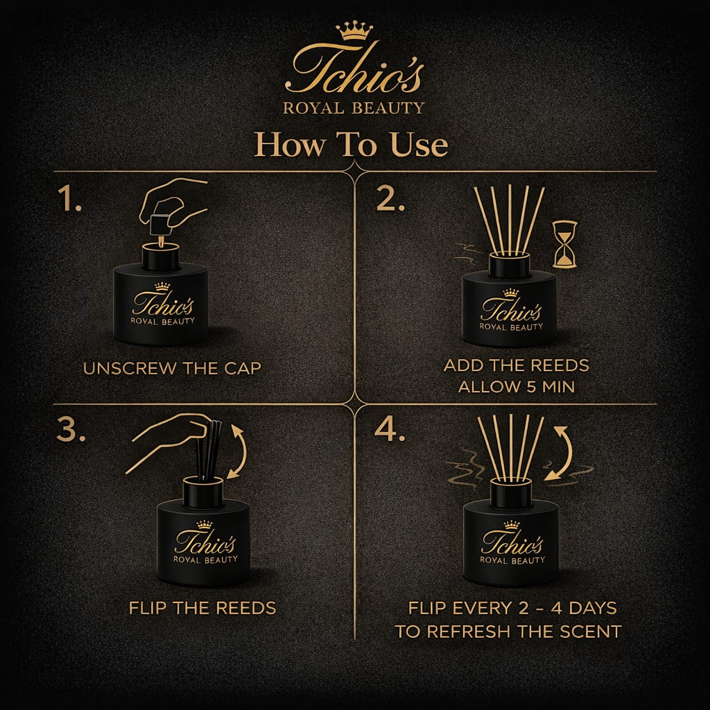 Tchio’s Royal Beauty Midnight Cashmere Reed Diffuser – Luxury Home Fragrance, Long-Lasting Scent, Elegant Matte Black Glass Bottle, Includes Reeds, 150 ml