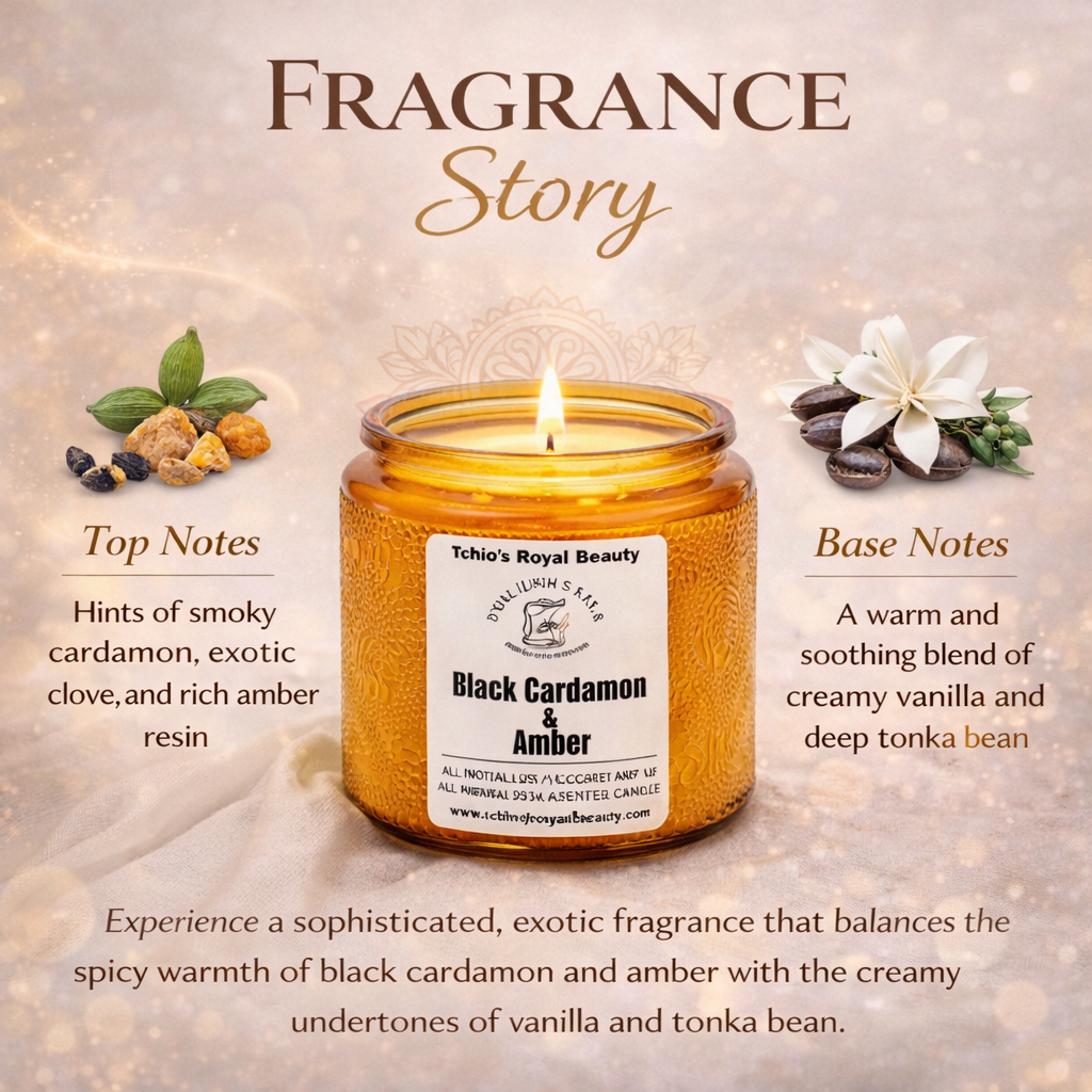 Black Cardamom & Amber Candle – 10 oz Luxury Scented Jar with Double Wick – Handcrafted with Natural Coconut & Soy Wax for Home & Spa. Perfect gift