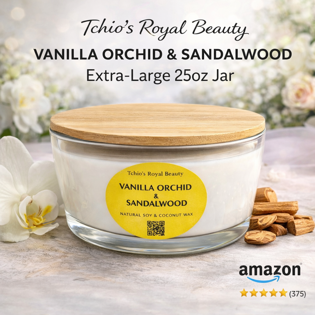 Vanilla Orchid & Sandalwood Candle – 25 oz Natural Soy & Coconut Wax – Boat-Shaped Glass Bowl with Bamboo Lid – Handcrafted Luxury Home Fragrance