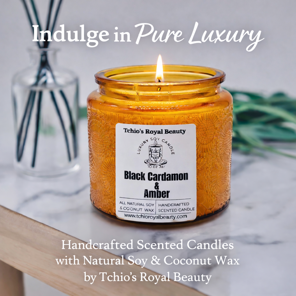 Black Cardamom & Amber Candle – 10 oz Luxury Scented Jar with Double Wick – Handcrafted with Natural Coconut & Soy Wax for Home & Spa. Perfect gift