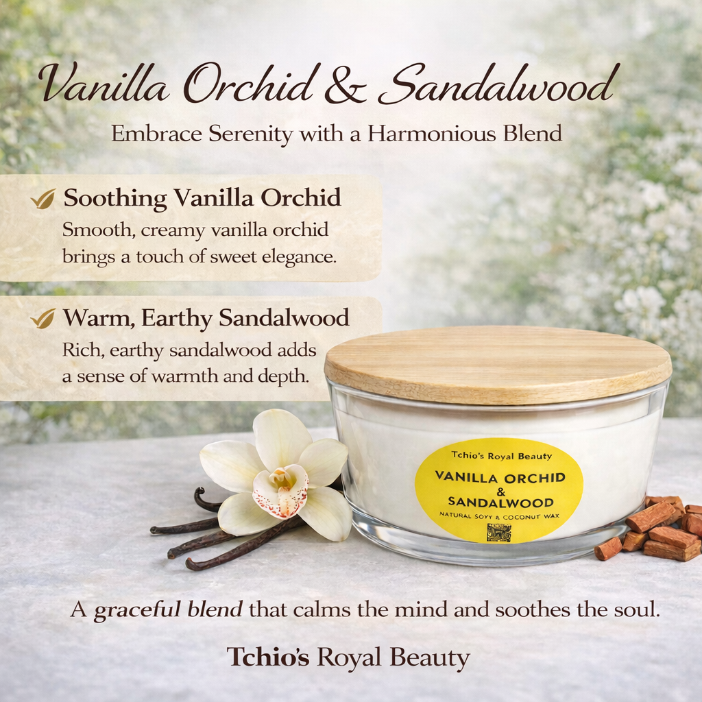 Vanilla Orchid & Sandalwood Candle – 25 oz Natural Soy & Coconut Wax – Boat-Shaped Glass Bowl with Bamboo Lid – Handcrafted Luxury Home Fragrance